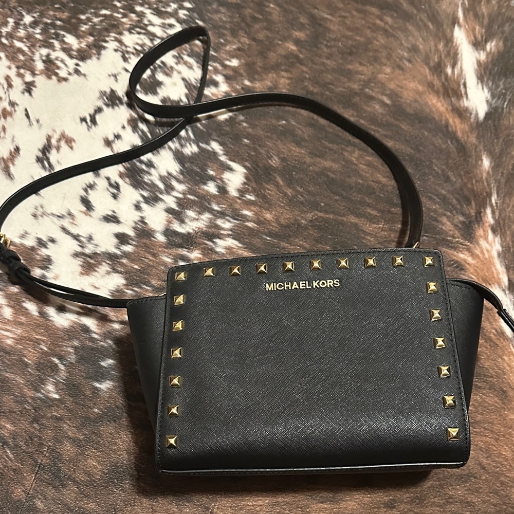 Michael Kors Black Crossbody Bag with Gold Studs
